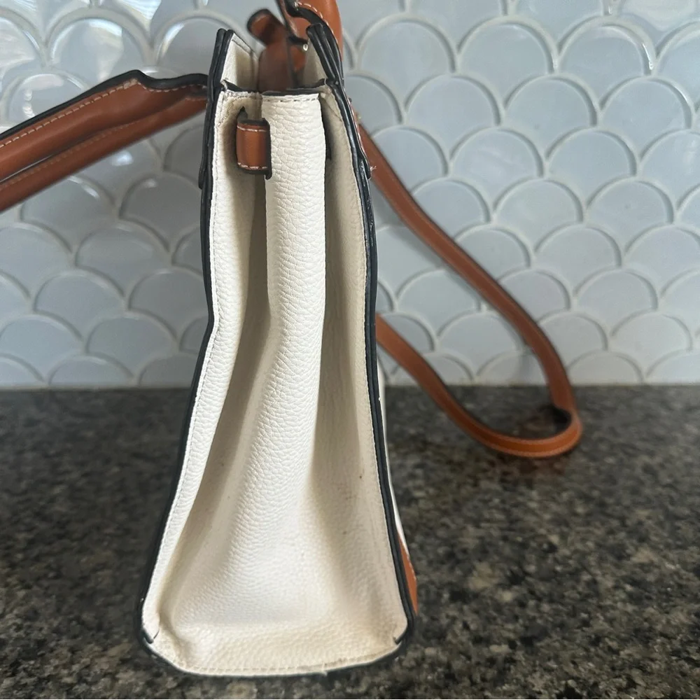 Simply Noelle Cream & Tan Pebbled Vegan Leather Crossbody Satchel